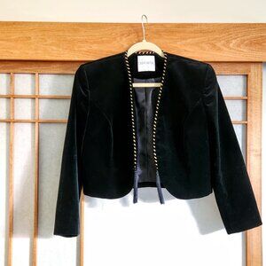 DONCASTER Cotton Velvet Cropped Tassels Open Blazer Jacket Gold Black Rope sz 8